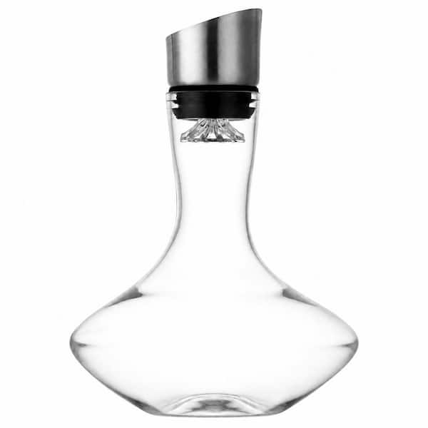 Hand-Blown 40.6 oz. Lead-Free Crystal Wine Decanter with Built-In Aerator and Stainless Steel Pourer Lid