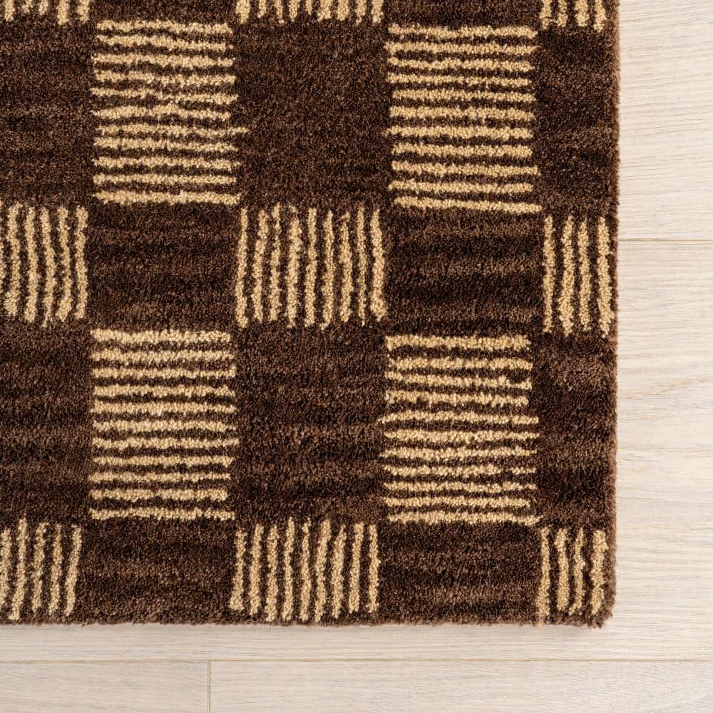 Handmade Brown Wool Rectangular Tufted Area Rug, 5' x 8'