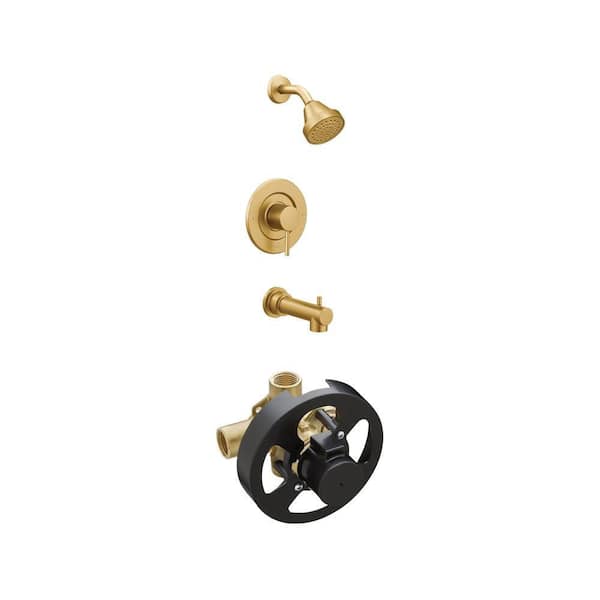 Align Brushed Gold Tub/Shower Faucet Trim Kit and Brass Rough-In Posi-Temp Valve Combo