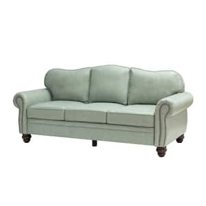 Macimo 81 in. Rolled Arm Genuine Leather Rectangle Transitional 3-Seater Sofa in Sage