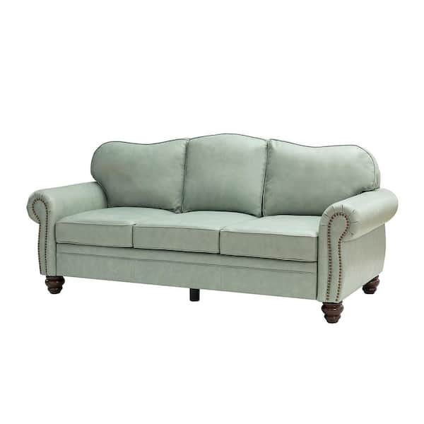 ARTFUL LIVING DESIGN Macimo 81 in. Rolled Arm Genuine Leather Rectangle Transitional 3-Seater Sofa in Sage