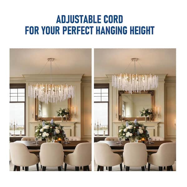 SILJOY 11-Light Gold Crystal Modern Rectangular Chandelier for