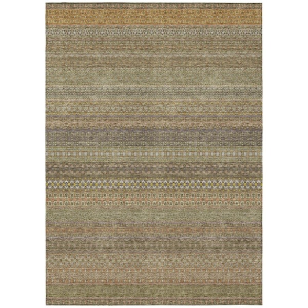 HomeRoots Khaki 8 ft. x 10 ft. Woven Striped Polyester Rectangle Indoor/Outdoor Area Rug