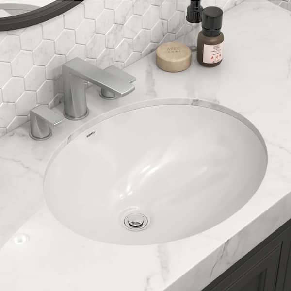 Krona 16 in. Undermount Oval Bathroom Vanity Sink in White Porcelain Ceramic with Overflow