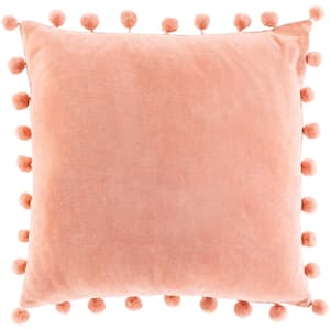Galini Rose Velvet Pom Pom Polyester Fill 18 in. x 18 in. Decorative Pillow