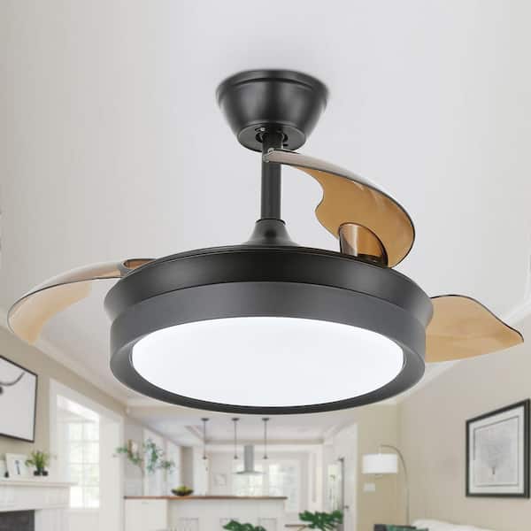 Oaks Aura Belleville 36in. LED Latest DC Motor Light Memory Indoor Black Ceiling Fan withLight, 6-Speed Retractable Blades