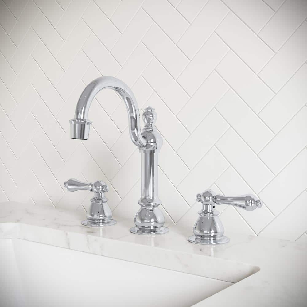Classic 20th Century Chrome Widespread Lavatory Faucet with Metal Lever Handles