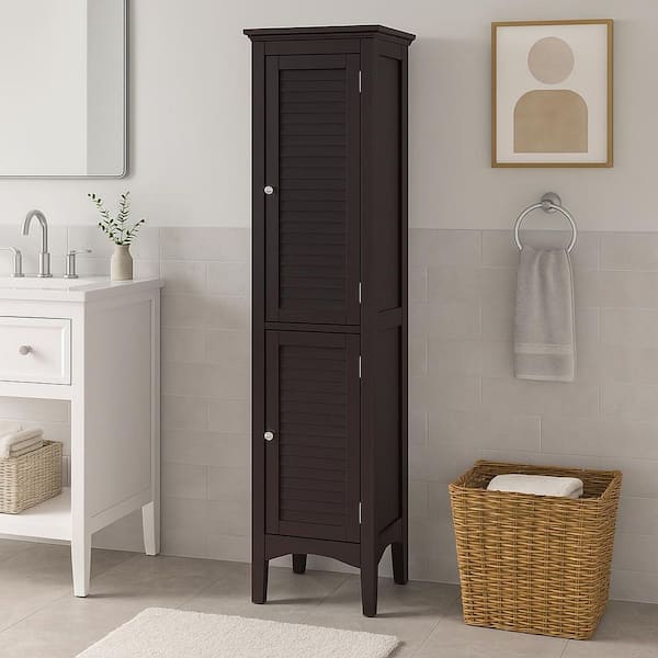 Glancy 15 in. W x 63 in. H x 13 in. D Freestanding Slim Linen Storage Tower Cabinet, Dark Brown