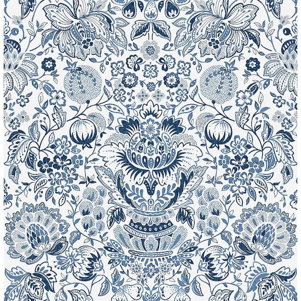 A-Street Prints Blanche Blue Floral Damask Wallpaper Sample