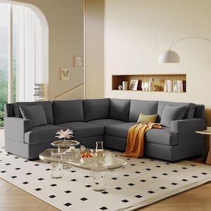 87.8 in. Square Arm Polyester Upholstered Modular Sectional Sofa in Gray with 2 Tossing Pillows