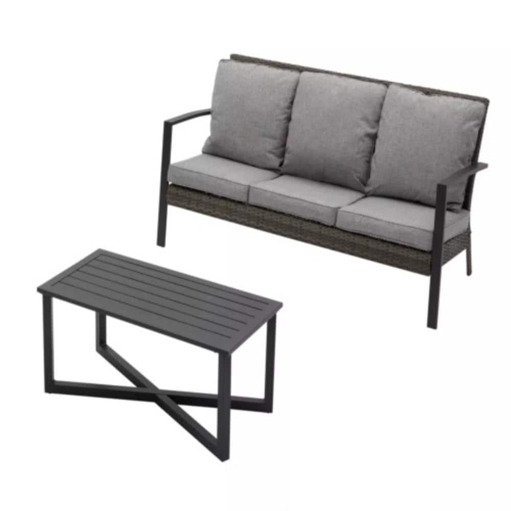 2-Piece Metal Outdoor Conversation Patio Furniture Set with Gray Cushions price history on PriceWatchPro