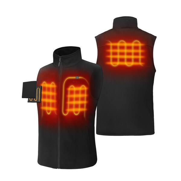 ORORO Men's Medium Black 7.2-Volt Lithium-Ion Heated Fleece Vest with (1) 5.2Ah Battery and Charger