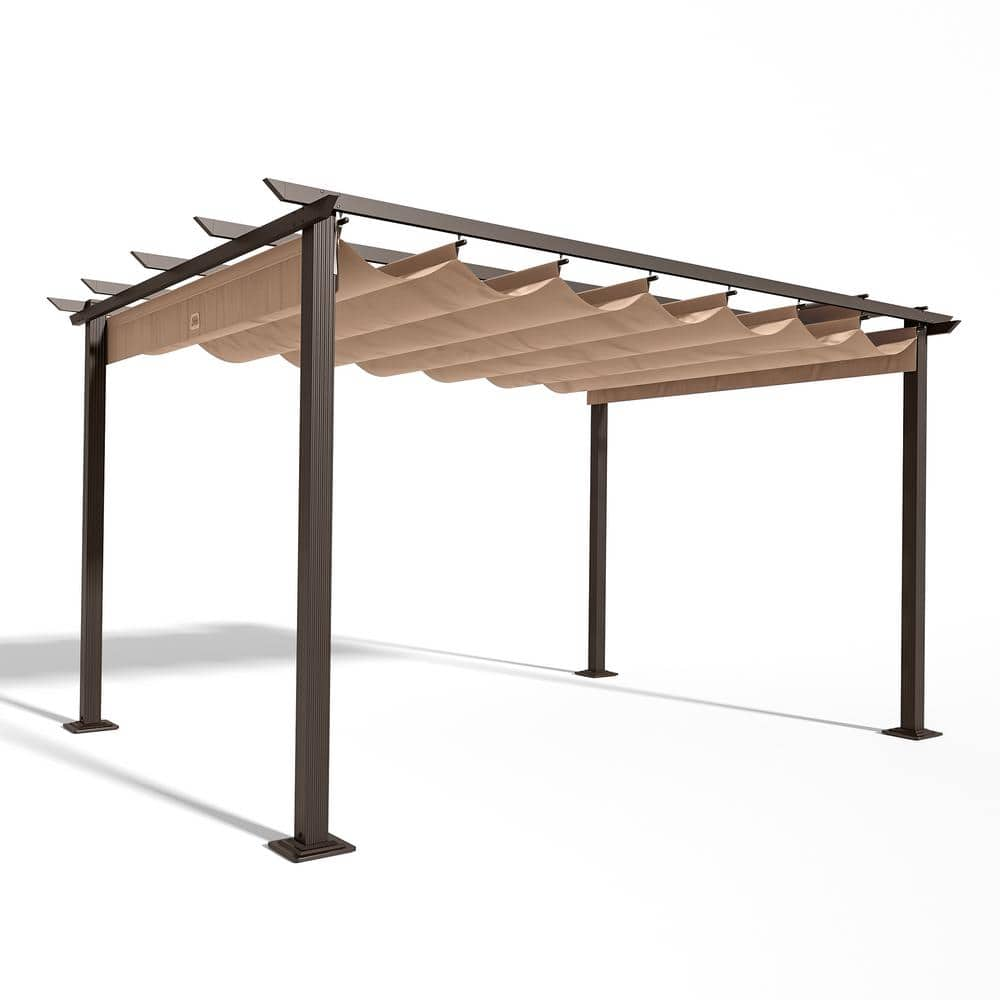 EGEIROSLIFE 10 ft. x 13 ft. Aluminum Outdoor Pergola with Brown ...