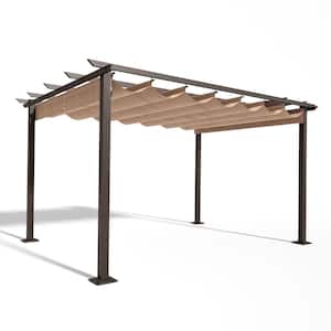 10 ft. x 13 ft. Aluminum Outdoor Pergola with Brown Retractable Shade Canopy