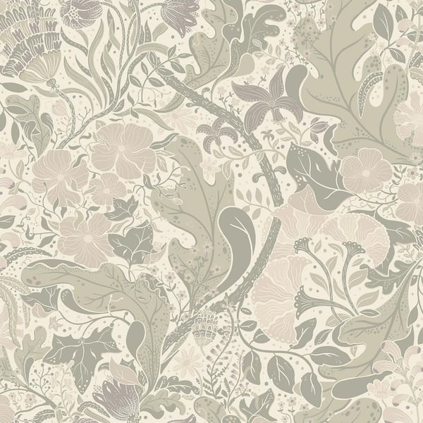 A-Street Prints Elise Light Grey Nouveau Gardens Wallpaper Sample