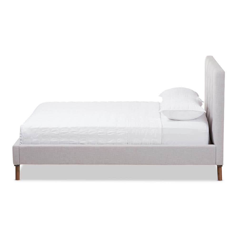 Valencia Queen-Sized Greyish Beige Tufted Upholstered Bed with Walnut Legs