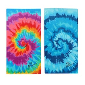 Tie Dye Love 2-Piece Multi Colored and Blue Cotton 36 in. x 68 in. Beach Towel Set