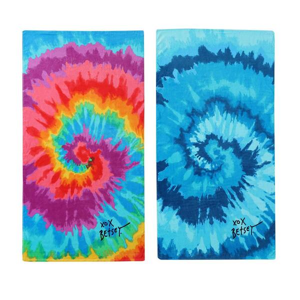 BETSEY JOHNSON Tie Dye Love 2-Piece Multi Colored and Blue Cotton 36 in. x 68 in. Beach Towel Set