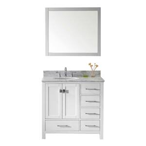 Caroline Avenue 36 in. W Bath Vanity in White with Marble Vanity Top in White with Round Basin and Mirror