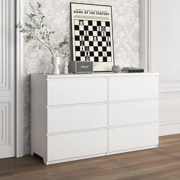 Darden Modern White 6-Drawer 47.2 in. W Chest of Drawers Storage Dresser with Handle-Free Design