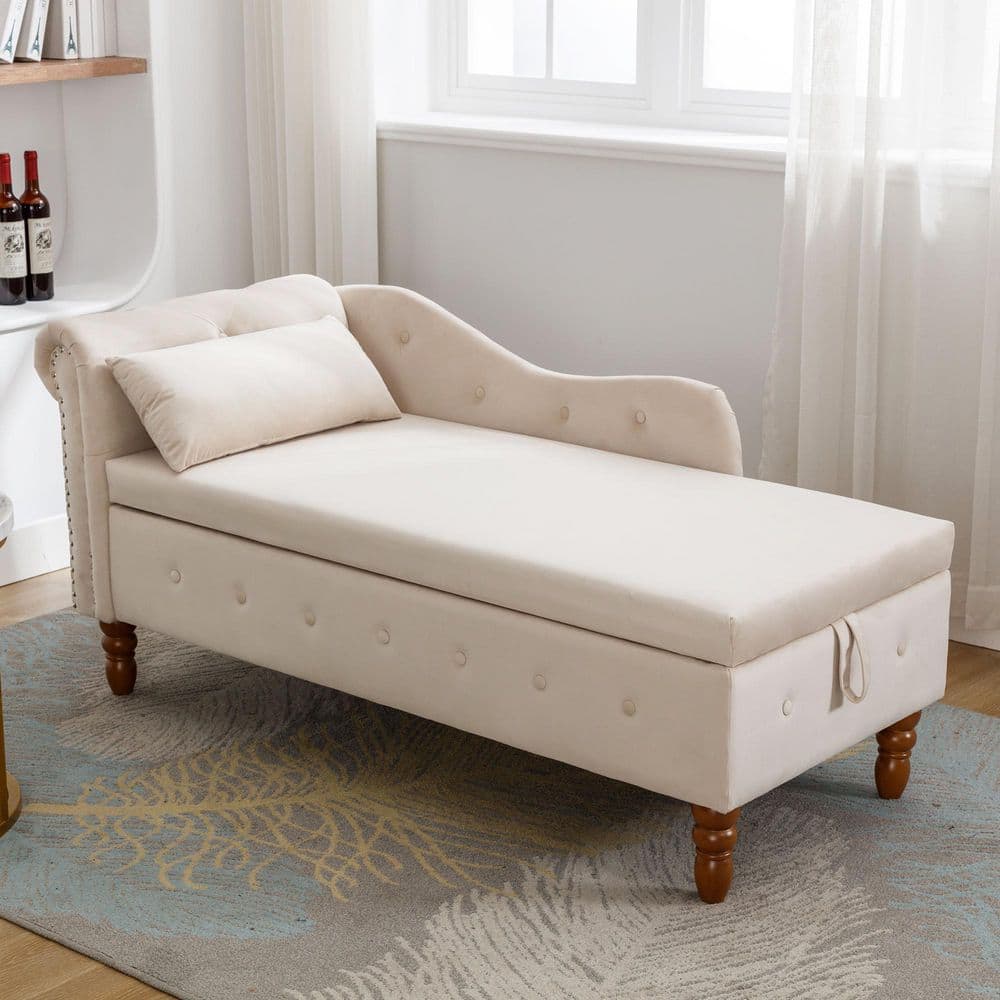Seafuloy 58 in. Beige Tufted Velvet End of Bed Bench, Chaise Lounge ...