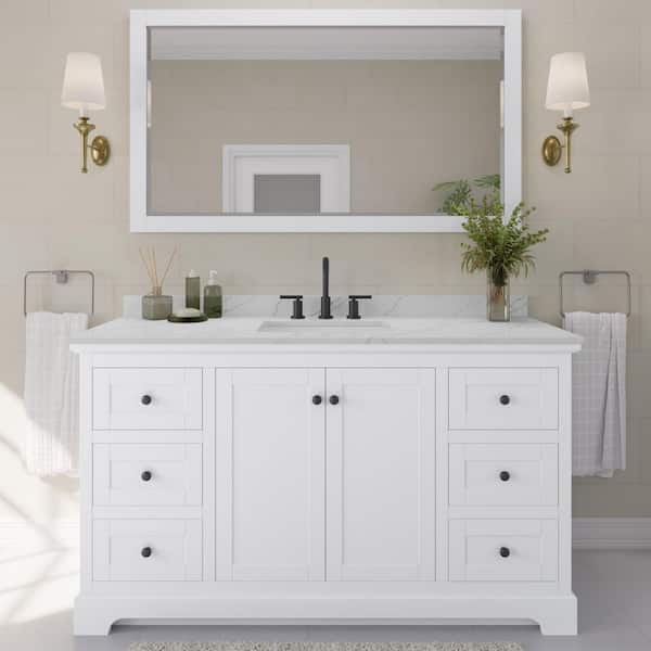 Wyndham Collection Avery 60 in. W x 22 in. D x 35 in. H Single Bath Vanity in White with Giotto Quartz Top