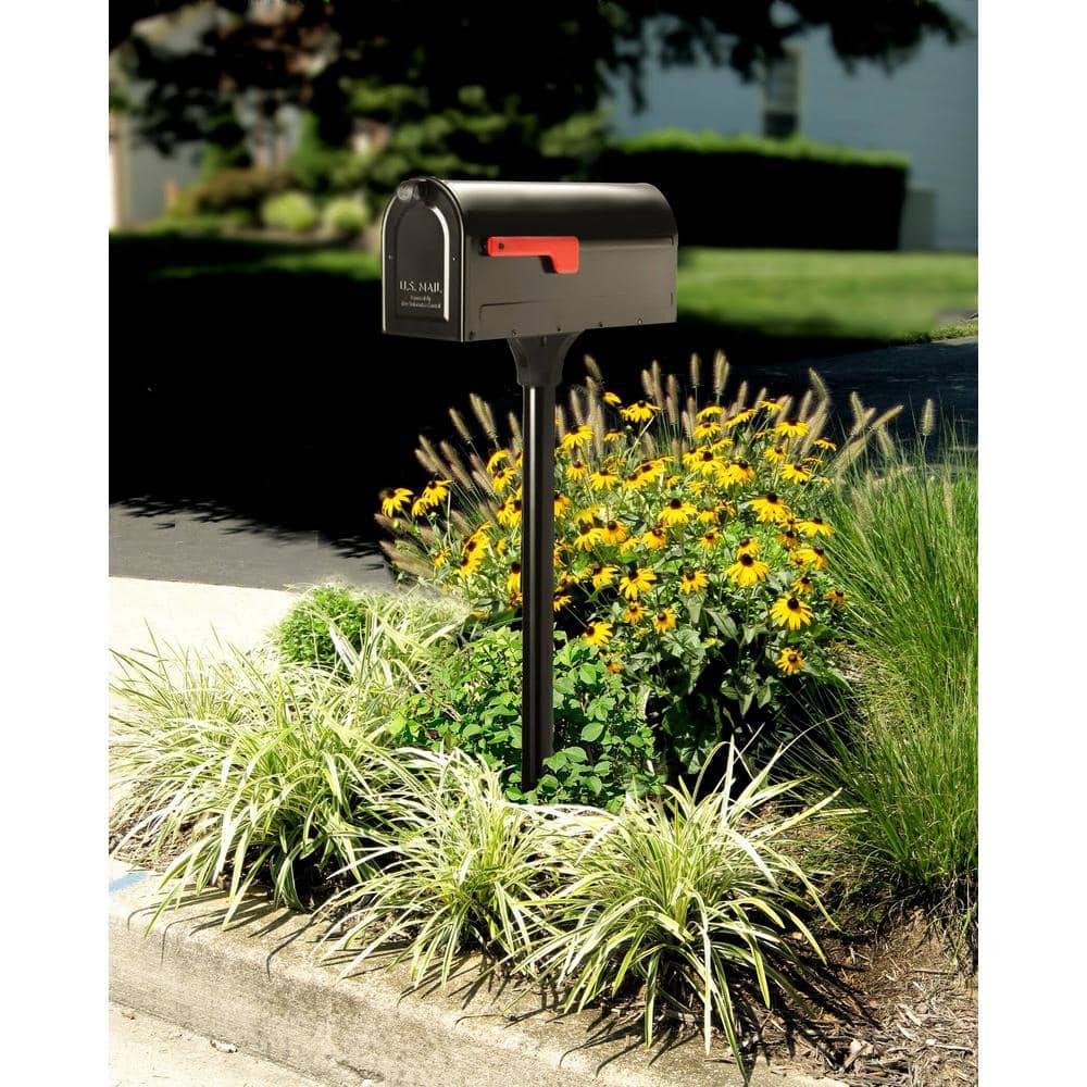 Black Steel Post Mount Mailbox and Post Kit