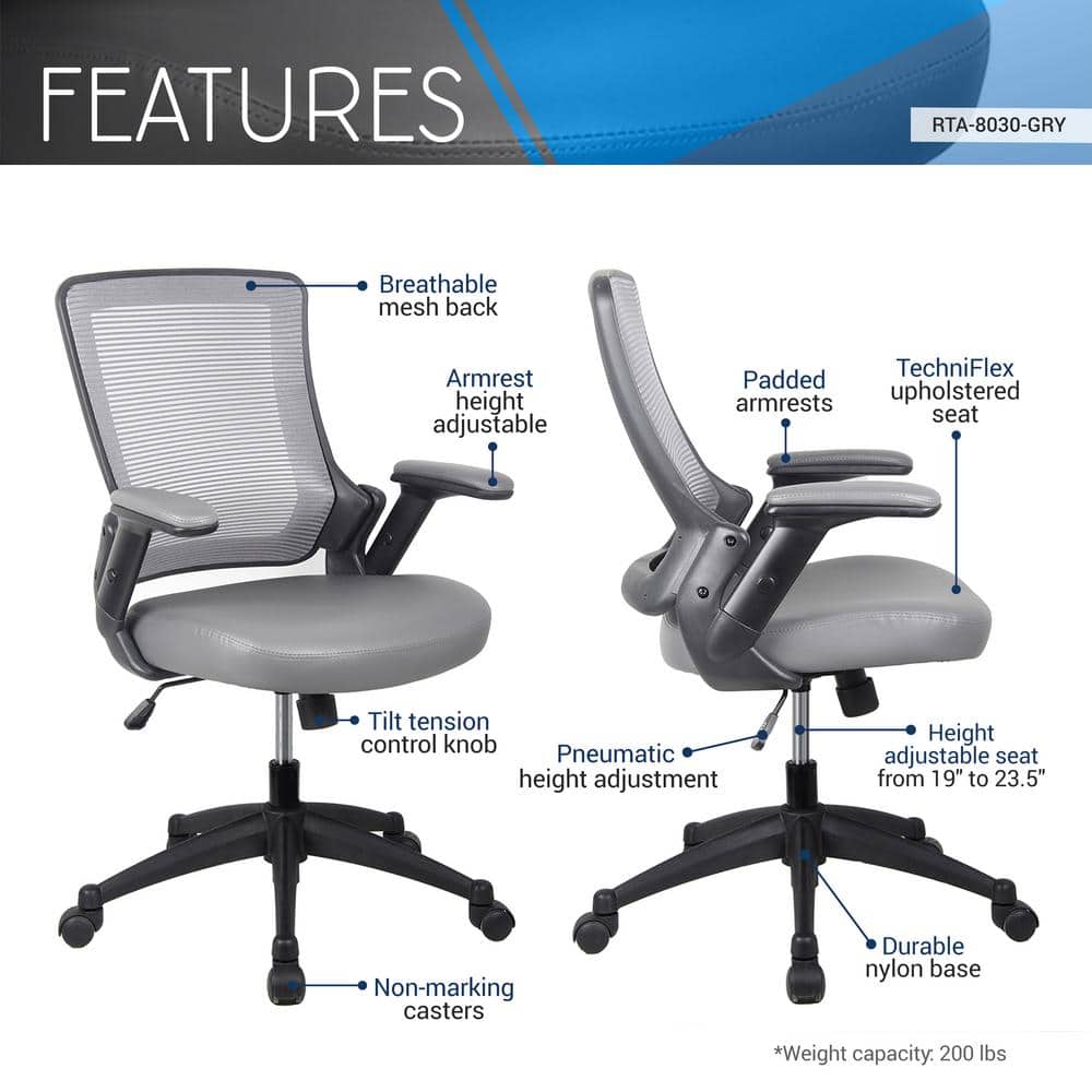Gray Mesh and Leather Adjustable Task Desk Chair