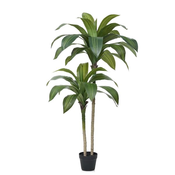4 ft. Artificial Dracaena Tree, Fake Tropical Plants Faux Potted Floor Plant Indoor Outdoor Home Decor