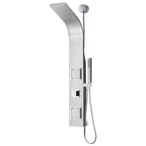 Aura 39.27 in. 2-Jetted Shower Tower with Heavy Rain Shower and Spray Wand in Brushed Steel