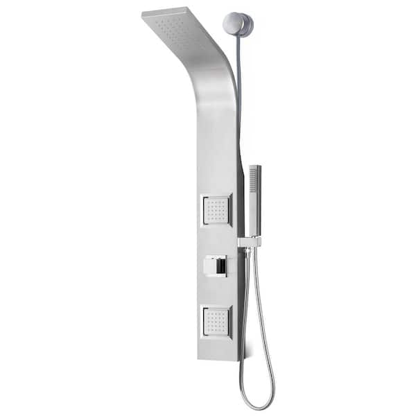 ANZZI Aura 39.27 in. 2-Jetted Shower Tower with Heavy Rain Shower and Spray Wand in Brushed Steel