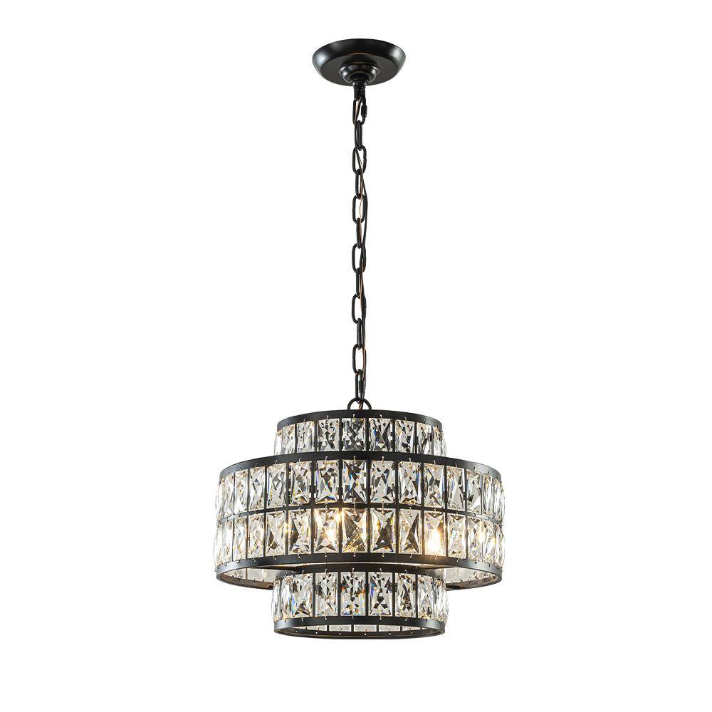 16'' Modern Crystal Chandelier Matte Black Finish 4-Light Tiered Drum Pendant Light for Small Spaces Dining Room price history on PriceWatchPro