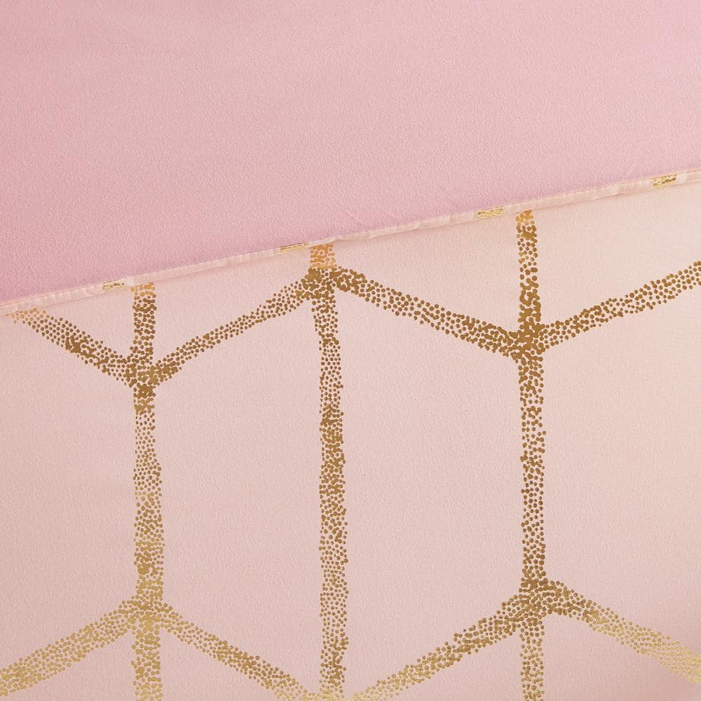Blush and Gold Twin XL Microfiber Geometric Comforter Set