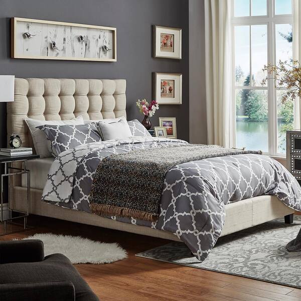 HomeSullivan Cadley Beige Button Tufted Full Platform Bed