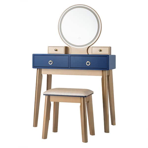 Navy Blue 3-Lighting Modes Touch Screen Vanity Makeup Table Set