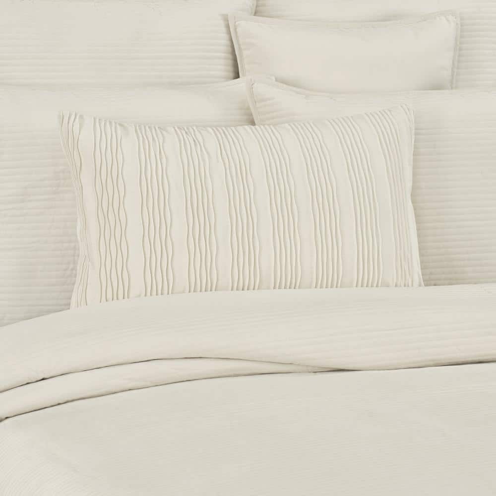Ivory Velvet Lumbar Throw Pillow Cover with Wavy Texture, 14 x 40 in.