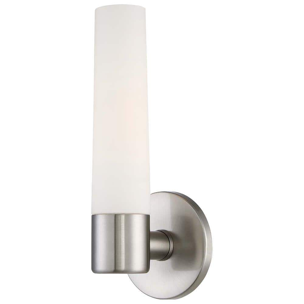 Hampton Bay Arla 1 Light Brushed Nickel Sconce With Tube Etched Glass 15141 The Home Depot