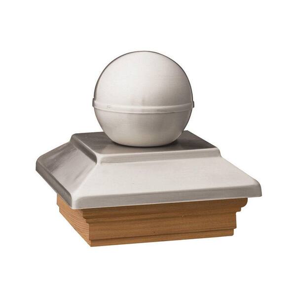 N 6 in. x 6 in. Pressure-Treated Pine Polished Stainless Ball Top Post Cap