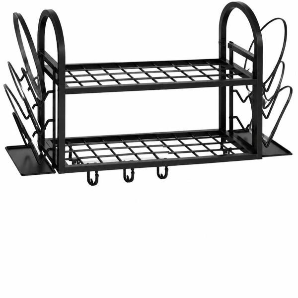 Rustic Brown and Black Ceiling Hanging Pot Rack with 16 Detachable S Hooks, 39.4 in Metal Frame for Kitchen