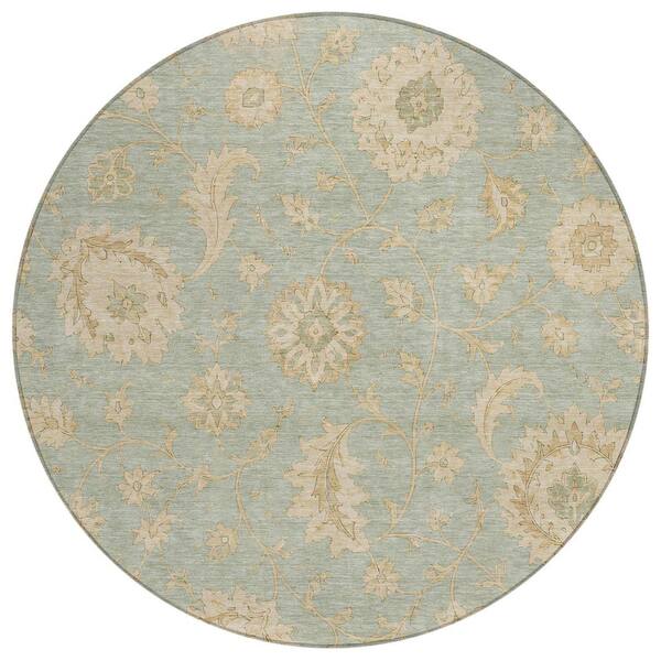 Chantille Machine Washable Indoor/Outdoor Abstract ACN3129 Seafoam 8 ft. x 8 ft. Round Rug