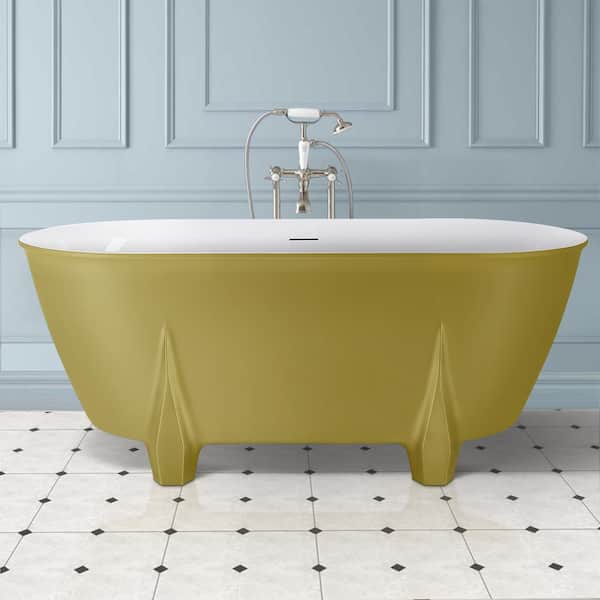 Mokleba 59 in. Acrylic Freestanding Flatbottom Contemporary Double-Ended Soaking Non-Whirlpool Bathtub in Gold