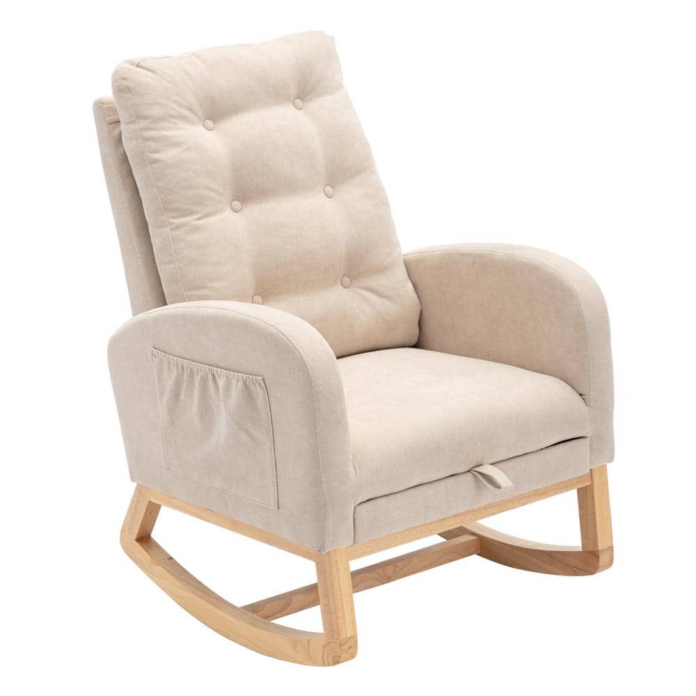 Beige Nursery Rocking Chair with Footrest High Back Upholstered Glider Chai