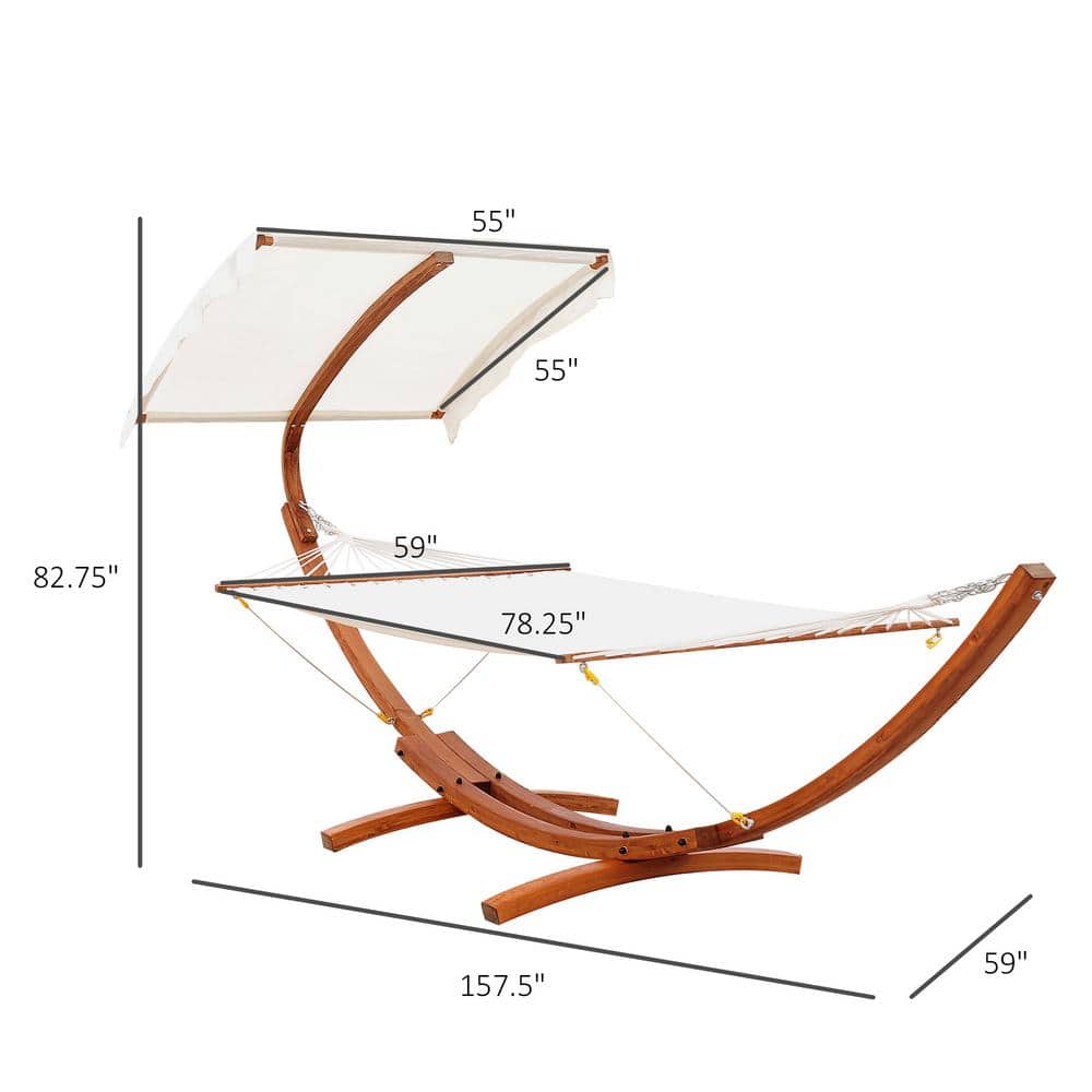 13FT White Cotton Hammock with Wooden Arc Stand and Canopy