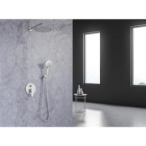 3-Spray Pattern with 2.5 GPM 10 in. Wall Mount Shower System Set Dual Shower Heads with Handheld Spray in Brushed Nickel