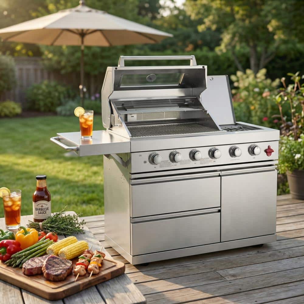 Outdoor Kitchen Island BBQ Grill, 6 Burner Gas Grill 75300 BTU, Stainless Steel w/ Rotisserie, Granite Top price history on PriceWatchPro