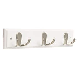 15.85 in. White and Satin Nickel Double Prong Hook Rack