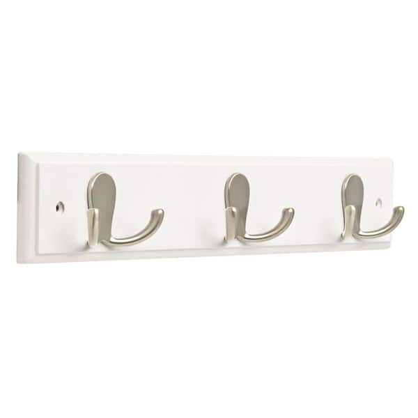 Franklin Brass 15.85 in. White and Satin Nickel Double Prong Hook Rack