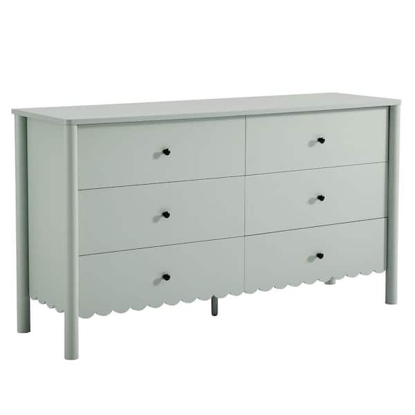 Emmeline Scalloped 6-Drawer Dresser in Sage