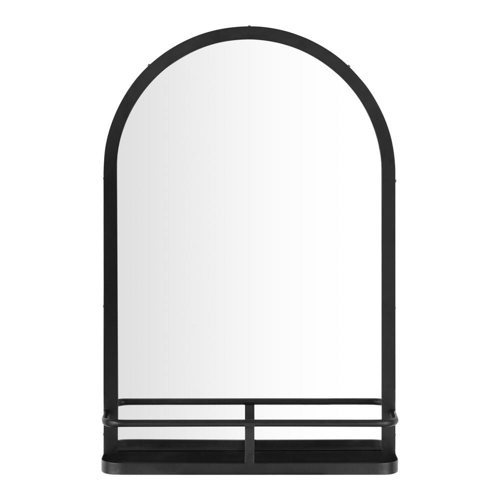 Home Decorators Collection Medium Modern Arched Black Framed Mirror with Shelf (16 in. W x 24 in. H)
