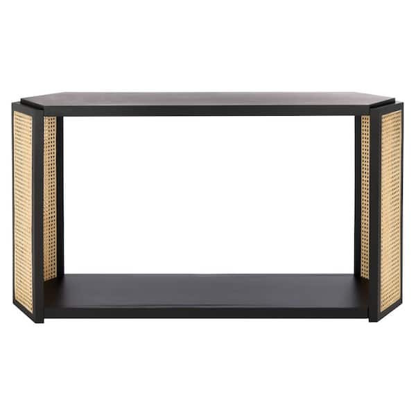 SAFAVIEH Jovie 16.1 in. Black/Natural Rectangle Mdf/Rubber Wood Veneer Console Table